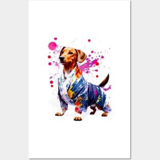 Vibrant Dachshund in Colorful Kimono Inspired by Japanese Culture Posters and Art